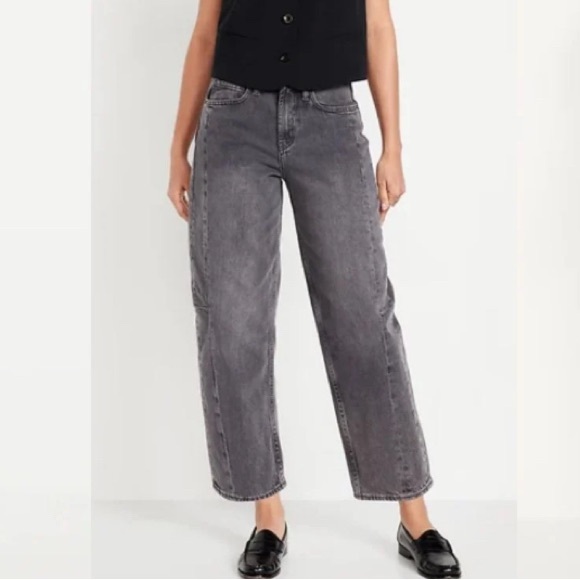 Pre-owned Old Navy Charcoal High Rise  Barrel Leg Jeans women’s size 10 - Picture 11 of 11